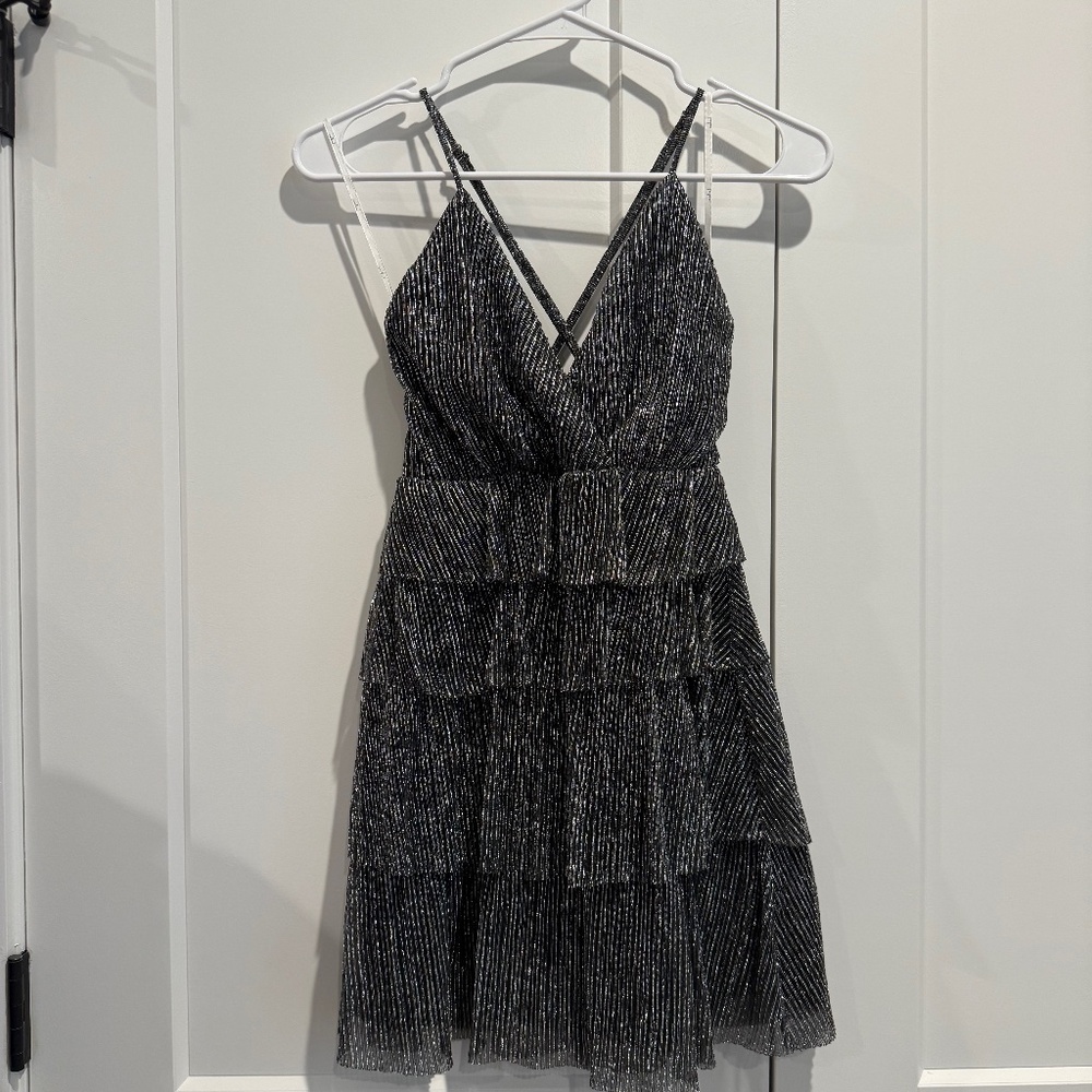 Lulus Black Sparkly Tiered Dress Size XS